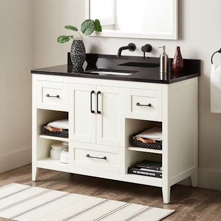 Signature Hardware Burfield 48" Freestanding Single Basin Vanity Set with Cabinet, Vanity Top, and Rectangular Undermount Sink - No Faucet Hole White / Absolute Black
