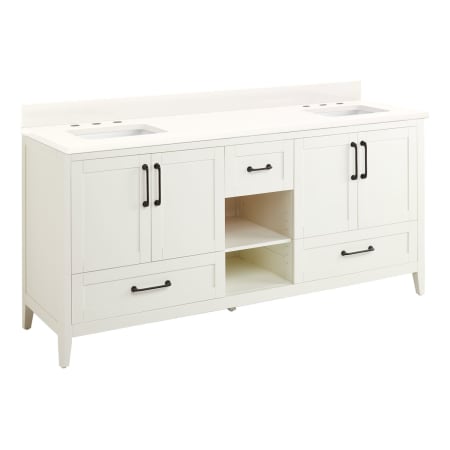 Signature Hardware Burfield 72" Freestanding Double Basin Vanity Set with Cabinet, Vanity Top, and Rectangular Undermount Sinks - 8" Faucet Holes White / Arctic White