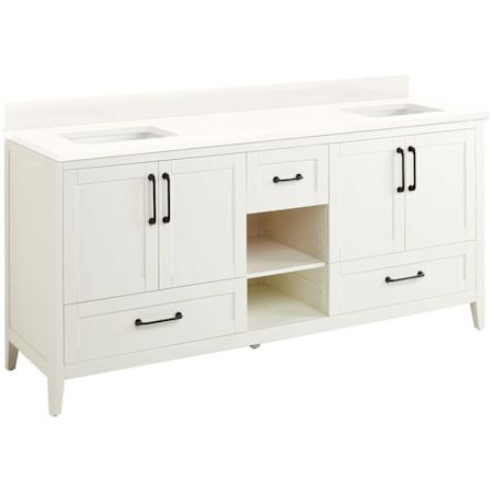 Signature Hardware Burfield 72" Freestanding Double Basin Vanity Set with Cabinet, Vanity Top, and Rectangular Undermount Sinks - No Faucet Holes White / Arctic White