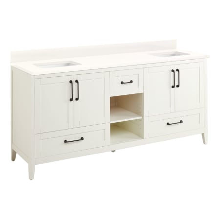 Signature Hardware Burfield 72" Freestanding Double Basin Vanity Set with Cabinet, Vanity Top, and Rectangular Undermount Sinks - No Faucet Holes White / Arctic White