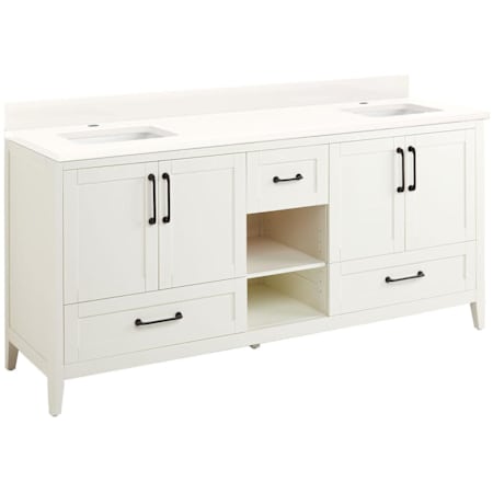 Signature Hardware Burfield 72" Freestanding Double Basin Vanity Set with Cabinet, Vanity Top, and Rectangular Undermount Sinks - Single Faucet Holes White / Arctic White