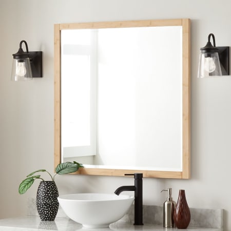 Signature Hardware Burfield 34" W x 34" H Contemporary Square Framed Bathroom Wall Mirror Natural Bamboo