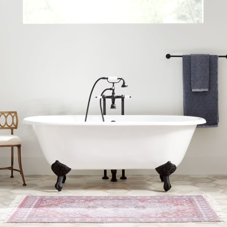 Signature Hardware 66" Sanford Cast Iron Double-Ended Clawfoot Tub - Rolled Rim - Feet and Drain White / Chrome Feet