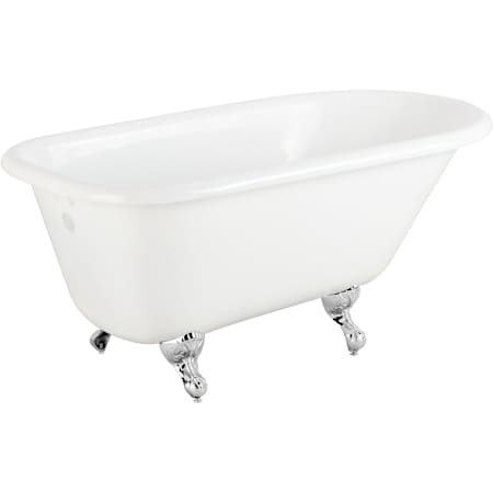 Signature Hardware 61" Miya Cast Iron Clawfoot Tub - 3-3/8" Wall Holes - Ball and Claw Feet and Drain White / Chrome Feet