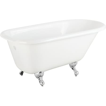Signature Hardware 66" Miya Cast Iron Clawfoot Soaking Tub - Rolled Rim - Ball and Claw, Feet and Drain White / Chrome Feet