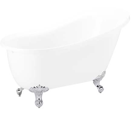 Signature Hardware 61" Ultra Acrylic Slipper Clawfoot Soaking Tub - Rolled Rim - Feet and Drain White / Chrome Feet