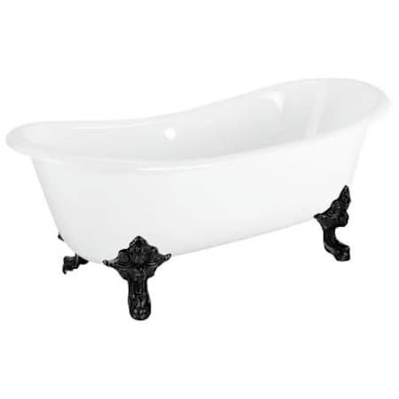 Signature Hardware Lena 59" Cast Iron Soaking Clawfoot Tub with Rolled Rim with External Drain and Overflow - Less Faucet Holes White / Black Feet