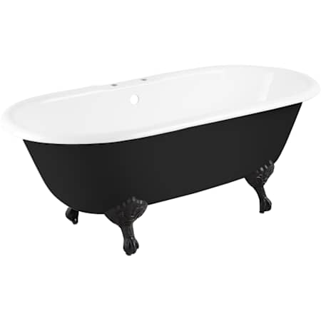 Signature Hardware Sanford 66" Cast Iron Soaking Clawfoot Tub with Integrated Drain Black / Black Feet