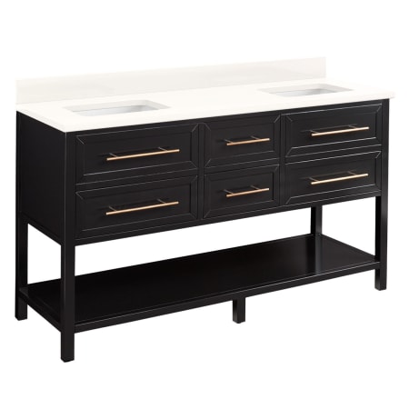 Signature Hardware Robertson 60" Freestanding Mahogany Double Basin Vanity Set with Cabinet, Vanity Top, and Rectangular Undermount Sinks - No Faucet Holes Black / Arctic White