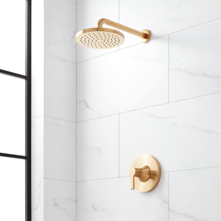 Signature Hardware Lentz Pressure Balanced Shower System with Shower Head, Shower Arm, Valve Trim - Less Rough In Brushed Gold