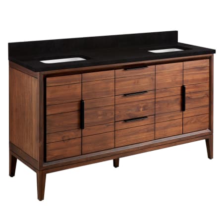 Signature Hardware Aliso 60" Freestanding Teak Double Basin Vanity Set with Cabinet, Vanity Top, and Rectangular Undermount Sinks - No Faucet Holes Java / Absolute Black