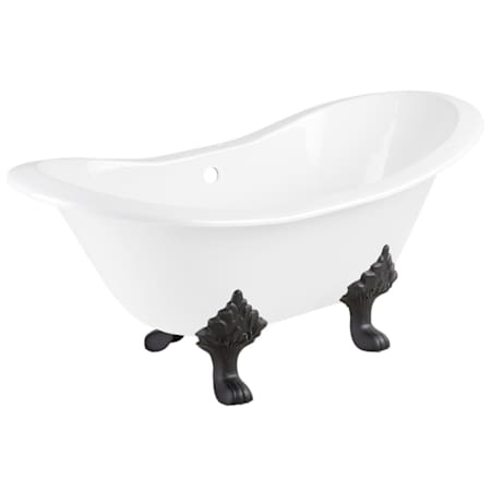 Signature Hardware 61" Arabella Cast Iron Double-Slipper Clawfoot Tub - 7" Rim Holes - Feet and Drain White / Black