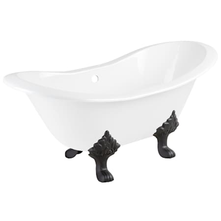 Signature Hardware Arabella 61" Cast Iron Soaking Clawfoot Tub with Included Overflow Drain and Tap Deck White / Black