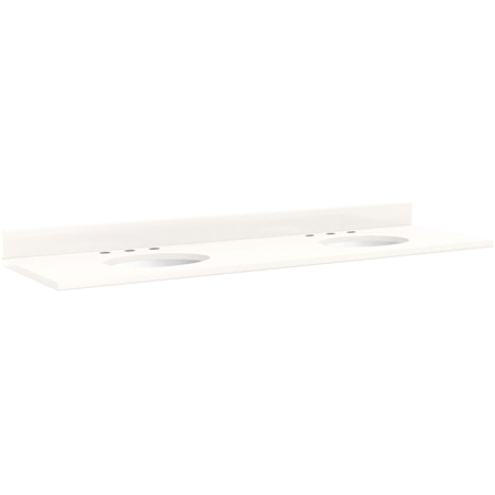 Signature Hardware 73" Quartz Double Vanity Top with 8" Faucet Centers, Circular Sinks, 36" Drain Centers and Backsplash Arctic White Quartz