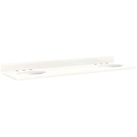 Signature Hardware 73" Quartz Double Vanity Top with 8" Faucet Centers, Circular Sinks, 48" Drain Centers and Backsplash Arctic White Quartz