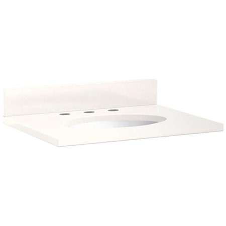 Signature Hardware 25" Quartz Vanity Top with Oval Undermount Sink, Backsplash, and 8" Widespread Faucet Holes Arctic White Quartz