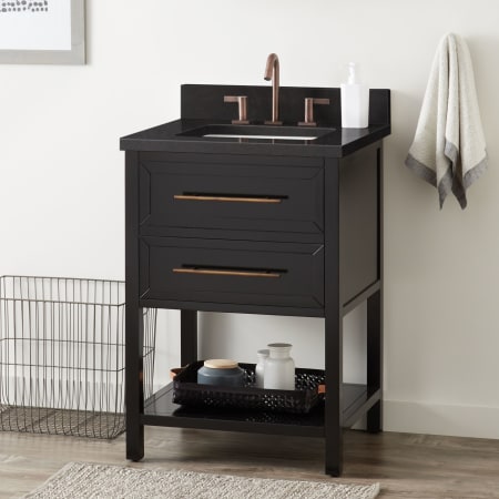 Signature Hardware Robertson 24" Single Vanity Set with Mahogany Cabinet, Quartz Vanity Top, and Rectangular Sink - 1-1/2" Faucet Holes Black / Absolute Black