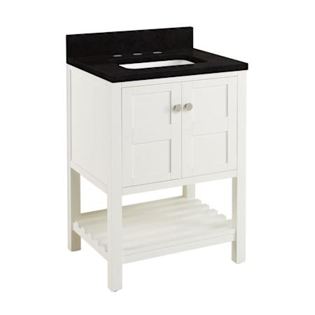 Signature Hardware Olsen 24" Freestanding Single Basin Vanity Set with Cabinet, Vanity Top, and Rectangular Undermount Sink - 8" Widespread Faucet Holes Soft White / Absolute Black