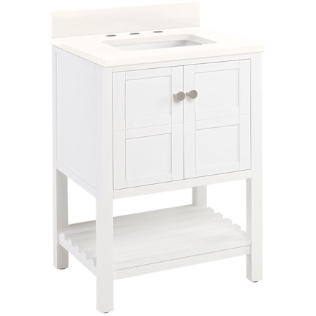Signature Hardware Olsen 24" Freestanding Single Basin Vanity Set with Cabinet, Vanity Top, and Rectangular Undermount Sink - 8" Widespread Faucet Holes Soft White / Arctic White