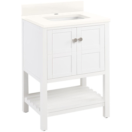 Signature Hardware Olsen 24" Freestanding Single Basin Vanity Set with Cabinet, Vanity Top, and Rectangular Undermount Sink - Single Faucet Hole Soft White / Arctic White