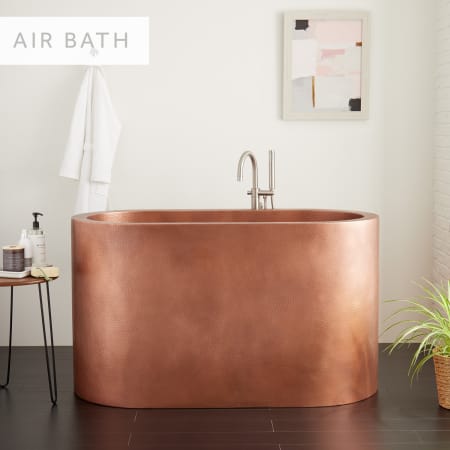 Signature Hardware Watson 60" Copper Soaking Freestanding Tub with Pre-Drilled Overflow Hole Antique Copper Patina