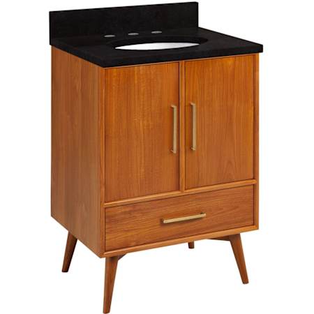 Signature Hardware Novak 24" Freestanding Teak Single Basin Vanity Set with Cabinet, Vanity Top, and Oval Undermount Sink - 8" Faucet Holes Teak / Absolute Black
