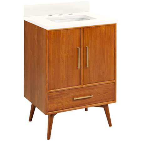 Signature Hardware Novak 24" Freestanding Teak Single Basin Vanity Set with Cabinet, Vanity Top, and Rectangular Undermount Sink - 8" Widespread Faucet Holes Teak / Arctic White