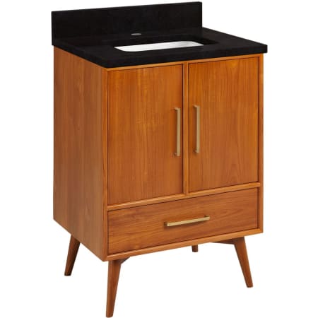 Signature Hardware Novak 24" Freestanding Teak Single Basin Vanity Set with Cabinet, Vanity Top, and Rectangular Undermount Sink - Single Faucet Hole Teak / Absolute Black