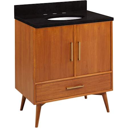 Signature Hardware Novak 30" Freestanding Teak Single Basin Vanity Set with Cabinet, Vanity Top, and Oval Undermount Sink - 8" Faucet Holes Teak / Absolute Black