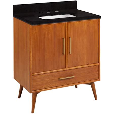 Signature Hardware Novak 30" Freestanding Teak Single Basin Vanity Set with Cabinet, Vanity Top, and Rectangular Undermount Sink - 8" Faucet Holes Teak / Absolute Black