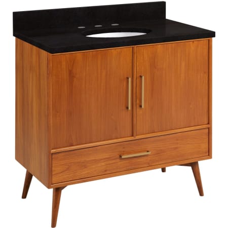 Signature Hardware Novak 36" Freestanding Teak Single Basin Vanity Set with Cabinet, Vanity Top, and Oval Undermount Sink - 8" Faucet Holes Natural Teak / Absolute Black