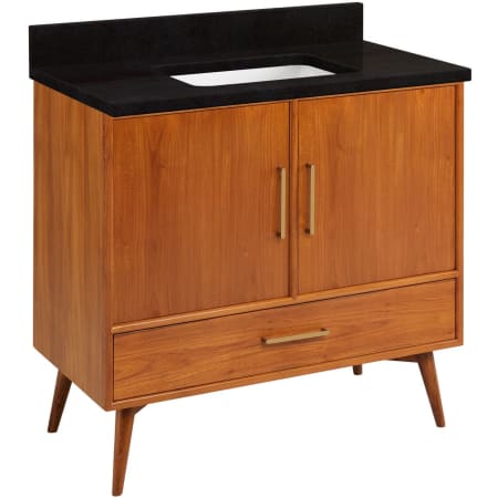 Signature Hardware Novak 36" Freestanding Teak Single Basin Vanity Set with Cabinet, Vanity Top, and Rectangular Undermount Sink - No Faucet Holes Teak / Absolute Black