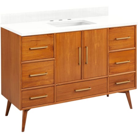 Signature Hardware Novak 48" Freestanding Teak Single Basin Vanity Set with Cabinet, Vanity Top, and Rectangular Undermount Sink - 8" Faucet Holes Teak / Feathered White