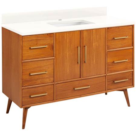 Signature Hardware Novak 48" Freestanding Teak Single Basin Vanity Set with Cabinet, Vanity Top, and Rectangular Undermount Sink - Single Faucet Hole Teak / Arctic White