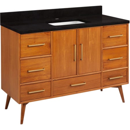 Signature Hardware Novak 48" Freestanding Teak Single Basin Vanity Set with Cabinet, Vanity Top, and Rectangular Undermount Sink - Single Faucet Hole Natural Teak / Absolute Black