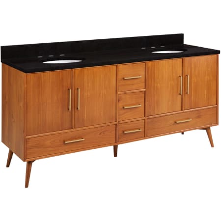 Signature Hardware Novak 72" Freestanding Teak Double Basin Vanity Set with Cabinet, Vanity Top, and Oval Undermount Sinks - 8" Faucet Holes Teak / Absolute Black