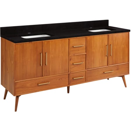 Signature Hardware Novak 72" Freestanding Teak Double Basin Vanity Set with Cabinet, Vanity Top, and Rectangular Undermount Sinks - Single Faucet Holes Teak / Absolute Black