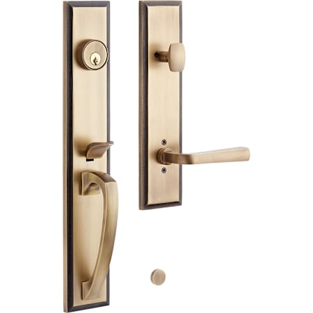 Signature Hardware Aurick Right Handed Solid Brass Keyed Entry Door Lever Set with 2-3/8" Backset Antique Brass