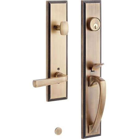 Signature Hardware Aurick Left Handed Solid Brass Keyed Entry Door Lever Set with 2-3/8" Backset Antique Brass
