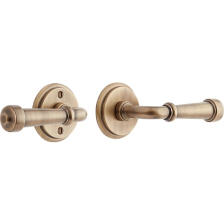 Signature Hardware Esmond Left Handed Solid Brass Privacy Door Lever Set with 2-3/8" Backset Antique Brass