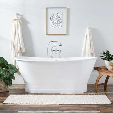 Signature Hardware Kateryn 67" Cast Iron Soaking Freestanding Tub in White with Included Overflow Drain White / Black