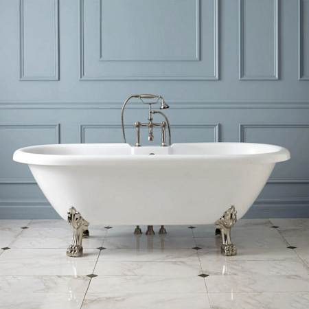 Signature Hardware Audrey 59" Clawfoot Acrylic Soaking Tub - Less Drain White / Oil Rubbed Bronze Feet