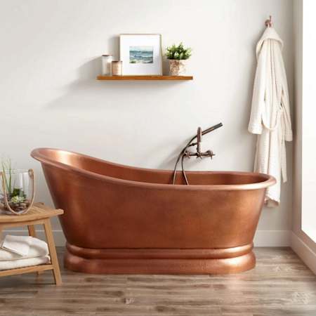 Signature Hardware Paxton 59" Copper Slipper Tub with Rolled Rim - Less Drain Antique Copper Patina
