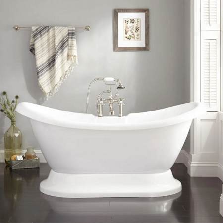 Signature Hardware Rosalind 69" Acrylic Soaking Pedestal Tub with Tap Deck - Less External Drain and Overflow White