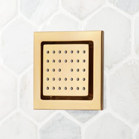 Signature Hardware 5-1/8" Wide Square Flush-Mount Brass Body Spray with Rubber Spray Nozzles Brushed Gold