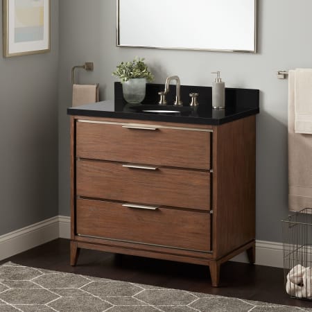 Signature Hardware Hytes 36" Faucet Holes Carob Brown / Absolute Black