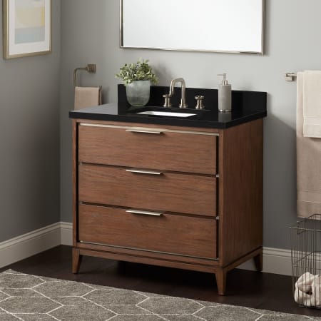 Signature Hardware Hytes 36" Faucet Holes Carob Brown / Absolute Black