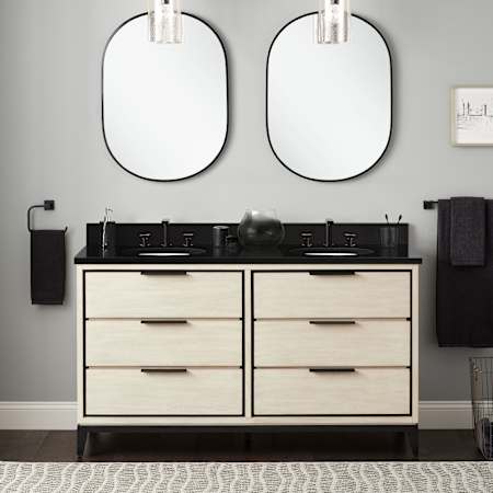 Signature Hardware Hytes 60" Faucet Holes Sky Gray / Absolute Black