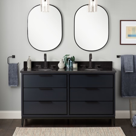 Signature Hardware Hytes 60" Faucet Holes Midnight Navy Blue / Absolute Black