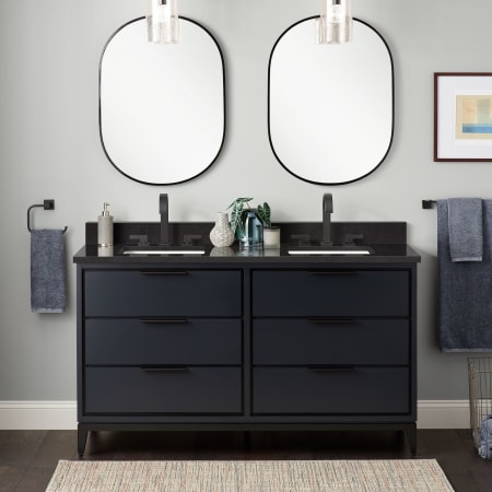 Signature Hardware Hytes 60" Faucet Holes Midnight Navy Blue / Absolute Black